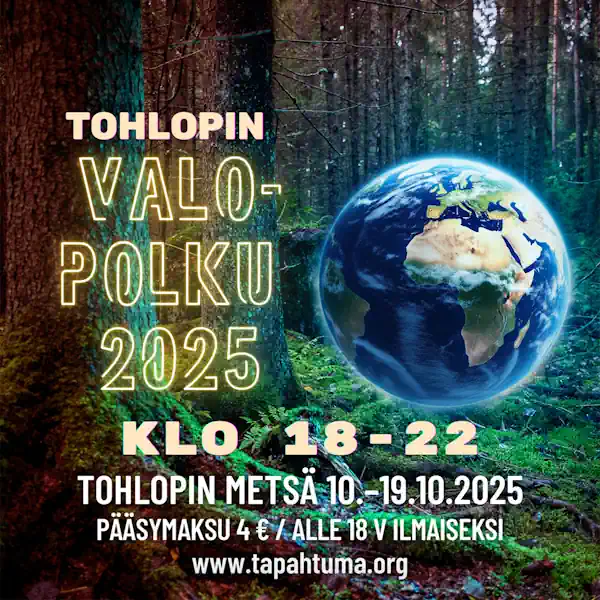 TOHLOPIN VALOPOLKU 2025 | TOHLOPIN METSÄSSÄ TAMPEREELLA pe 10. – su 19.10., joka päivä klo 18-22.