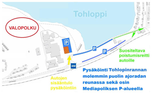 Valopolku 2025 - Kartta, tapahtuma-alue, saapuminen, pysäköinti, poistuminen